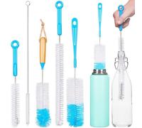 Set di 5 spazzole per bottiglie - 2 spazzole per bottiglie lunghe e spesse, 3 spazzole sottili - con spazzola per la pulizia della cannuccia - spazzola per bottiglie di vetro, bottiglie per bambini
