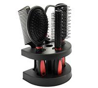 Set di 5 spazzole per capelli, con specchio, pettine Mirrior, antistatico, per massaggiare il cuoio capelluto, pettine districante per capelli, set con specchio e supporto per salone (rosso)