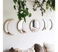Set di 5 Specchi per Fasi Lunari, Specchio Decorativo da Parete in Acrilico, Cornice in Legno, Specchio per Fasi Lunari, Decorazioni per la Casa, Specchio da Appendere Alla Parete (Colore assortito)