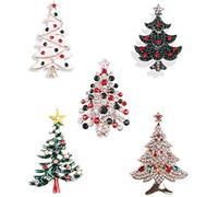 Set di 5 spille multicolore a forma di albero di Natale, con strass di cristallo, gioielli per le vacanze, Ottone