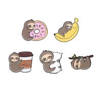 Set di 5 spille smaltate a forma di bradipo, simpatiche spille smaltate a forma di bradipo con caffè, banana, zaini, spille da bavero, per ragazze e ragazzi, vestiti, borse scolastiche, badge, regalo