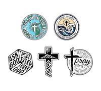Set di 5 spille smaltate cristiane con croce con dedica della Bibbia "For God So Loved the World" "Don't Worry God Be With You" Chiedi Trust Thank God Pray Faith Religious Pin Badge Regali per donne