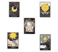 Set di 5 spille smaltate per tarocchi, a forma di carte da gioco, con sole/luna/stella/teschio/ruota della fortuna, stile punk, da bavero, per divinazione magica