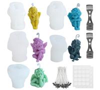 Set di 5 stampi per candele, in silicone, con angelo 3D, per annaffiare, in silicone, per candele, candele fai da te, stampi in silicone, stampi in silicone con stoppino per candele