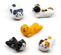 Set di 5 supporti per bacchette e gatti, in porcellana, stile giapponese, con simpatico gatto fortunato, in ceramica, per cucchiaio, forchetta, coltello, bacchette, decorazione per la casa (gatto)
