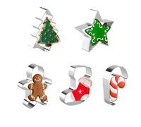 Set di 5 tagliapasta in acciaio inox per biscotti natalizi - uomo di pan di zenzero, albero di Natale, fiocco di neve, calzini, bastoncini di zucchero per biscotti fai da te
