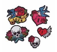 Set Di 5 Tatuaggio Tema Motivi Su Feltro Per Colla O Sew Toppa Appliqué Ricamo