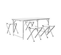 set di 5 tavoli da campeggio - Pieghevole - Tavolo pieghevole per campeggio e giardino - Pieghevole con 4 sgabelli - Alluminio 120 cm - Bianco