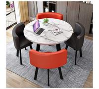 Set di 5 tavoli e sedie combinate per balcone, sala da pranzo, cucina, tavolo da pranzo e sedie, 80 cm/90 cm, per ufficio, reception, tempo libero, semplice, tavolo rotondo in legno, gambe in metallo