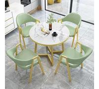 Set di 5 tavoli rotondi in marmo verde chiaro con sedie con schienale in poliuretano, per ufficio, reception, piccola sala conferenze, lounge e club, tavolo da negoziazione da 80 cm