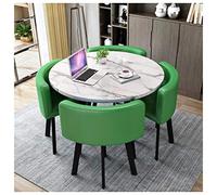 Set di 5 tavolo rotondo con gambe in metallo e 4 sedie in pelle, design elegante in legno, ideale per balcone, sala da pranzo o ufficio