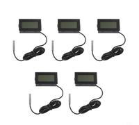 Set di 5 termometri digitali con sonda esterna impermeabile per il monitoraggio della temperatura in acquari, frigoriferi e congelatori (nero)