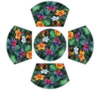 Set di 5 tovagliette colorate con foglie di palma e fiori, in PVC, resistenti al calore, antiscivolo, lavabili, protezione per tavolo da pranzo, decorazione per la casa e la cucina, per tavoli rotondi