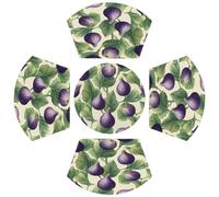 Set di 5 tovagliette con motivo a foglie di fico, in PVC, resistenti al calore, antiscivolo, lavabili, protezione per tavolo da pranzo, decorazione per la casa e la cucina, per tavoli rotondi