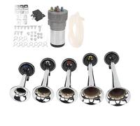 Set di 5 Trombe per Auto Tune 12V, Colore Cromato, Ricambio per, Furgoni, Clacson, Camion, Accessori Musicali per Auto