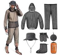 Set di 5 tute antizanzare con cappello a rete per la testa del moscerino, protezione contro le zanzare, leggera rete a rete estiva con giacca, guanti e pantaloni, per pesca, campeggio, caccia, unisex