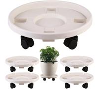 Set di 5 vaschette per piante in plastica robusta da 40,1 cm, con base a ruote, piattino su ruote, per interni ed esterni, con vassoio per ruote, sottobicchiere bianco