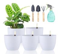 Set Di 5 Vasi Autoirriganti Con Indicatore Dell'Acqua, Fioriere Bianche Fioriere