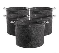 Set di 5 vasi neri in tessuto non tessuto per coltivare piante con manici e anelli, per interni ed esterni (10GAL)