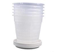 Set di 5 vasi per orchidee con struttura in plastica trasparente, fori di drenaggio nella parte inferiore per aerazione delle radici e piattini per evitare fuoriuscite d'acqua sui mobili (16 cm)