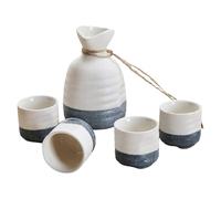 Set di 5 vasi per sakè in Ceramica Giapponese, Pratico Set da sakè, Tazze da sakè, ceramiche Artigianali in Porcellana, Bicchieri da Vino (Blu e Bianco)