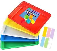 Set di 5 vassoi multicolori, vassoio di attività, vassoio di servizio per scuola, casa, artigianato, con 1 adesivo per etichette di colore