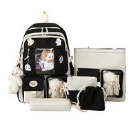 Set di 5 zaini Kawaii estetici per la scuola, 43,2 cm, con borsa a tracolla, portapenne, borsa tote e piccola borsa, nero, 17in, Zaini Daypack