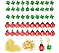 Set di 50 accessori fai da te con coccinelle e cerchi, ciondolo a quadrifoglio, portachiavi fai da te per Capodanno e occasioni speciali, inclusi 200 anelli e 50 moschettoni