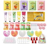 Set di 50 accessori per feste spa per ragazze e donne, maschere per il viso, crema per le mani, balsamo per labbra, bomba da bagno, maschera per gli occhi, asciugamano compresso, fermagli per capelli