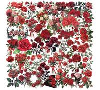 Set di 50 adesivi a forma di rosa rossa trasparente, impermeabili, in vinile, per laptop, bambini, auto, moto, skateboard, bagagli, valigie, computer, graffiti Decal