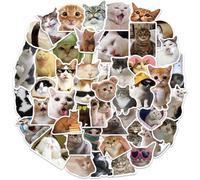 Set di 50 Adesivi di Gatti, Impermeabili Vinile Stickers per Amanti dei Gatto, Bottiglia d'Acqua, Bici, PC, Telefono