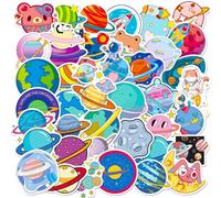Set di 50 adesivi per avventure spaziali, stelle, pianeti e sistema solare, impermeabili per laptop, skateboard, bagagli, bicicletta, bottiglia d'acqua e molto altro ancora, per ragazzi e bambini