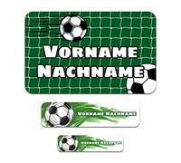 Set di 50 adesivi personalizzati con nome desiderato per segnare penne, quaderni con nome per bambini, scuola, asilo (02 calcio)