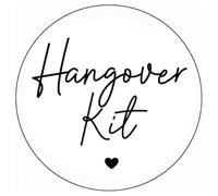 Set di 50 adesivi rotondi bianchi "Hangover Kit" da 45 mm, etichette per bomboniere, matrimoni, compleanni, addii al nubilato, adesivi per gli ospiti