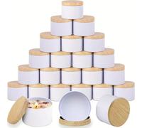 Set di 50 barattoli per candele in metallo bianco, barattoli per candele da 4 once con coperchi in legno - barattoli vuoti portatili, perfetti per la realizzazione e la conservazione di candele fai-da