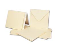Set di 50 biglietti quadrati con buste e fogli da inserire, 13,5 x 13,5 cm, colore crema/avorio, inviti quadrati bianchi per matrimoni e feste