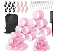 Set di 50 bigodini, 24 pezzi, 4 misure (60/48/36/25 mm) con 24 clip in acciaio inox, grandi bigodini autoadesivi, bigodini per capelli lunghi, medi e corti