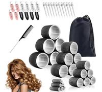 Set di 50 bigodini per capelli con clip, bigodini in velcro in 4 misure (60/48/36/25 mm), rullo jumbo, borsa per riporre e 24 clip a becco d'anatra, per frangia lunga e media e spessa, adatta ai