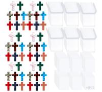 Set di 50 bomboniere a forma di croce con biglietti bianchi e sacchetti in organza bianca, croci con pietre preziose naturali per feste commemorative, feste scolastiche, regalo di simpatia