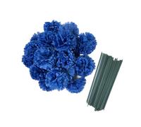 Set di 50 capolini di garofano in seta artificiale con steli, riempitivi per vasi per casa, bouquet da polso fatto a mano, teste di petali multipli da 7.6 cm con steli da 20.3 cm (blu reale)