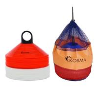 Set di 50 coni da allenamento (19 cm) con supporto e borsa a rete, colore bianco e rosso, coni impilabili da allenamento per netball, cricket, rugby, netball