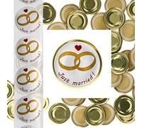 Set di 50 coperchi TO66 oro + etichette matrimonio Just Married I trendy confezione regalo per marmellate, degustazioni & Give Aways I accessori per la conservazione