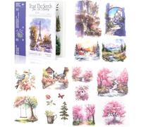 Set di 50 fogli di adesivi per album di ritagli, fiori, natura, pianta, adulti, adesivi per libri, diari, accessori estetici per scrapbooking, decalcomanie (paesaggi)