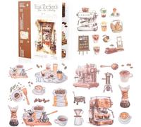 Set di 50 fogli di adesivi per album di ritagli, fiori, natura, pianta, adulti, libri, diari, accessori estetici per scrapbooking, scrapbooking, decalcomanie (color caffè)