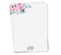 Set di 50 fogli di carta da lettere, formato DIN A4, Fiori d'acquerello., DIN A4 (210 x 297 mm)