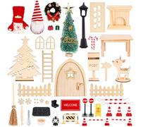 Set di 50 gnomi per porta natalizia, accessori completi in legno in miniatura con set da cantiere, utensili da forno, cassetta delle lettere, stencil per impronte, decorazione natalizia fai da te per