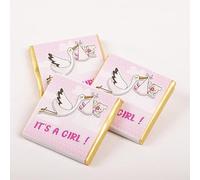 Set di 50 graziosi design It's a Girl & Boy Chocolate, bomboniere per baby shower (Girl - Stork Design)