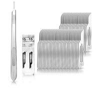Set di 50 lame per scalpello in acciaio al carbonio - Lame di ricambio confezionate singolarmente sterili + 1 x May - Supporto per scalpello con manico lungo 21 cm - in acciaio inox