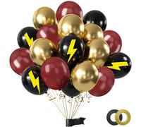 Set di 50 palloncini in lattice con scritta "Happy Birthday", colore nero, oro e rosso vino, 30,5 cm, per ragazzi e ragazze, decorazioni per feste di compleanno a tema Accademia magica Harry