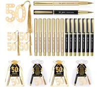 Set di 50 penne a sfera a tema per 50° compleanno per gli ospiti con biglietti di ringraziamento nero dorato segnalibro per 50° anniversario penna con etichetta regalo di apprezzamento